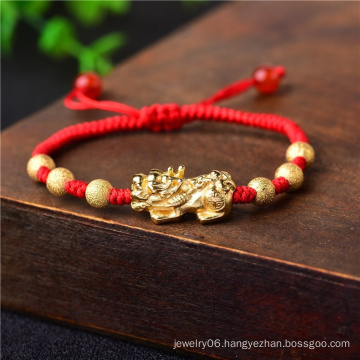 J2285 Gold Color Pixiu  Knots Adjustable Charm Bracelet Lucky Red Thread Bracelets